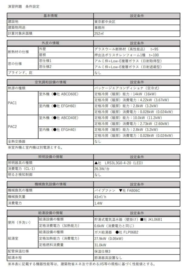 小規模非住宅設備仕様